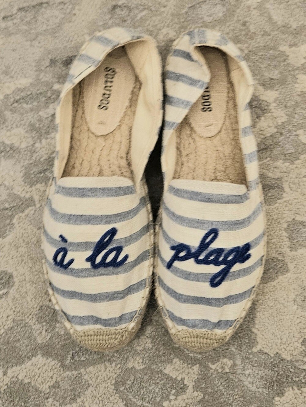 Soludos Blue and Cream Striped Canvas Espadrille